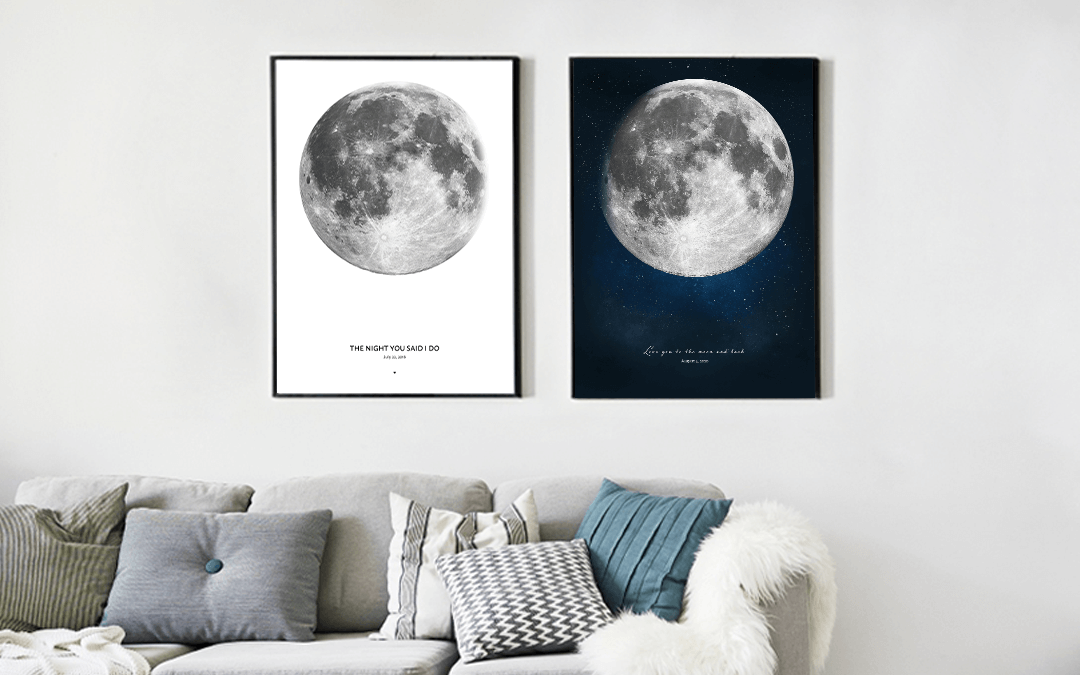 Moon artwork in two versions - night sky and with white background