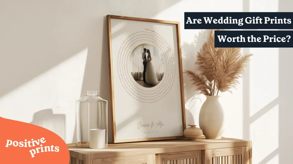 Blog banner showing a personalized wedding gift print with the text “Are Wedding Gift Prints Worth the Price?”